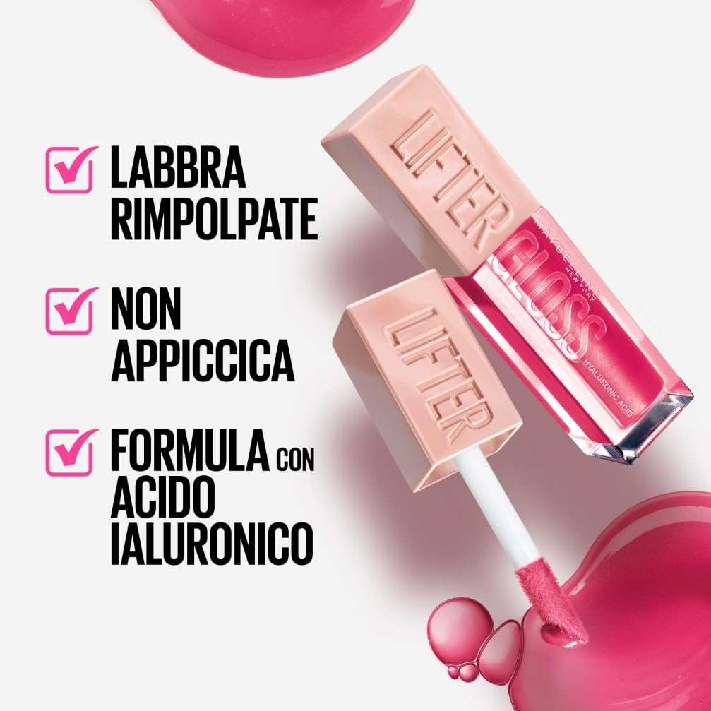 Maybelline New York Lifter Gloss, Lucidalabbra con acido ialuronico, Effetto rimpolpante e idratante, Silk (004), 5,4 ml