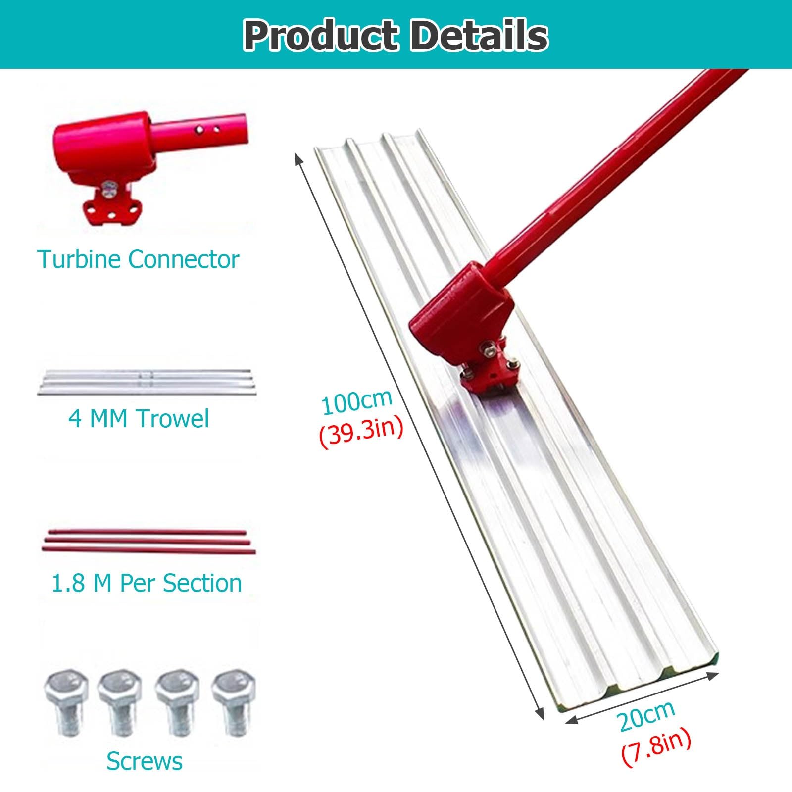 Taloche en béton avec support de poignée de 90 x 180 cm – Outils de finition en magnésium pour patio, sous-sol et garage