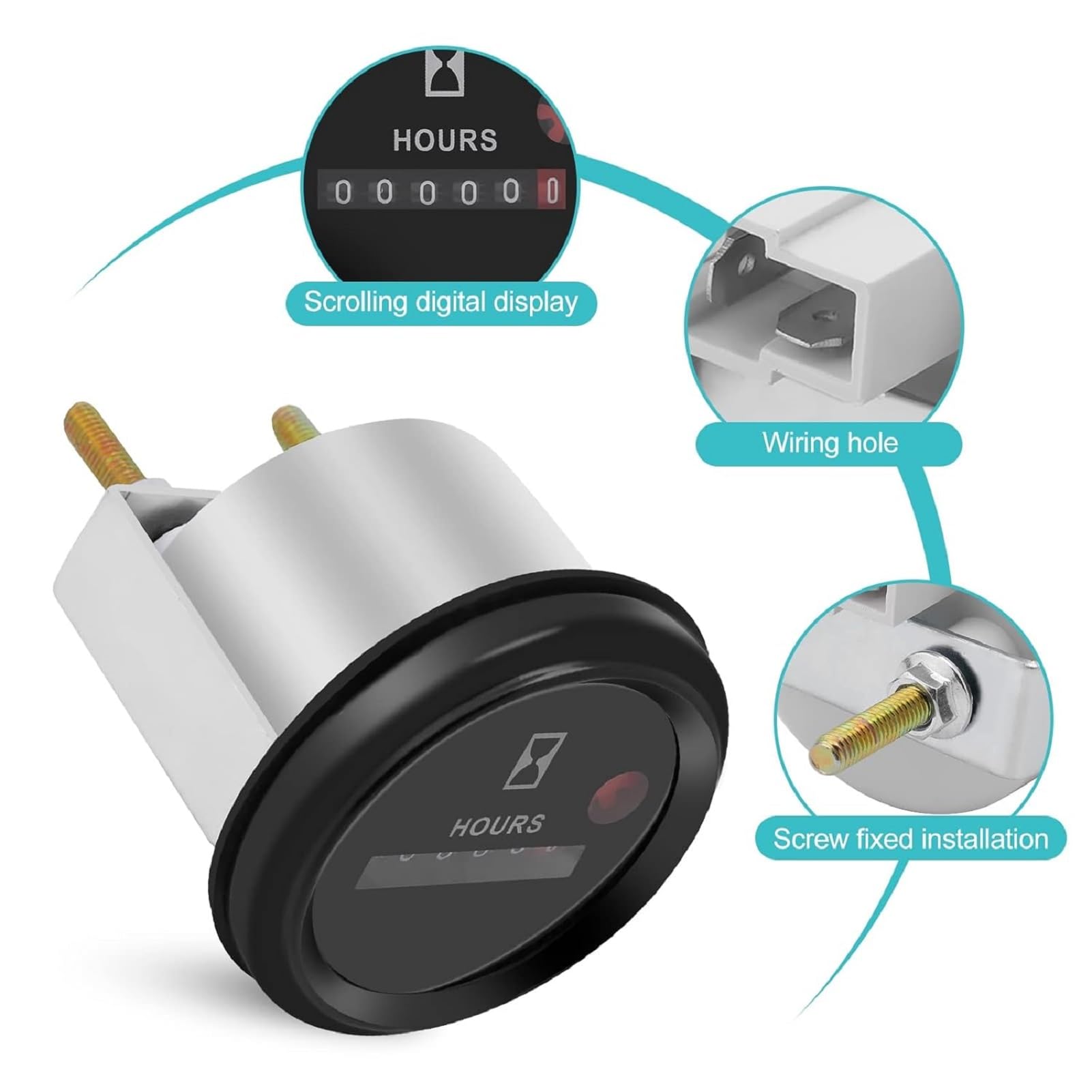Compteur Horaire MéCanique, Testeur de Minuterie de PréCision à 6 Chiffres DC 12V 24V 36V, Adapté Au Moteur de Camion de Bateau de Voiture de Moto