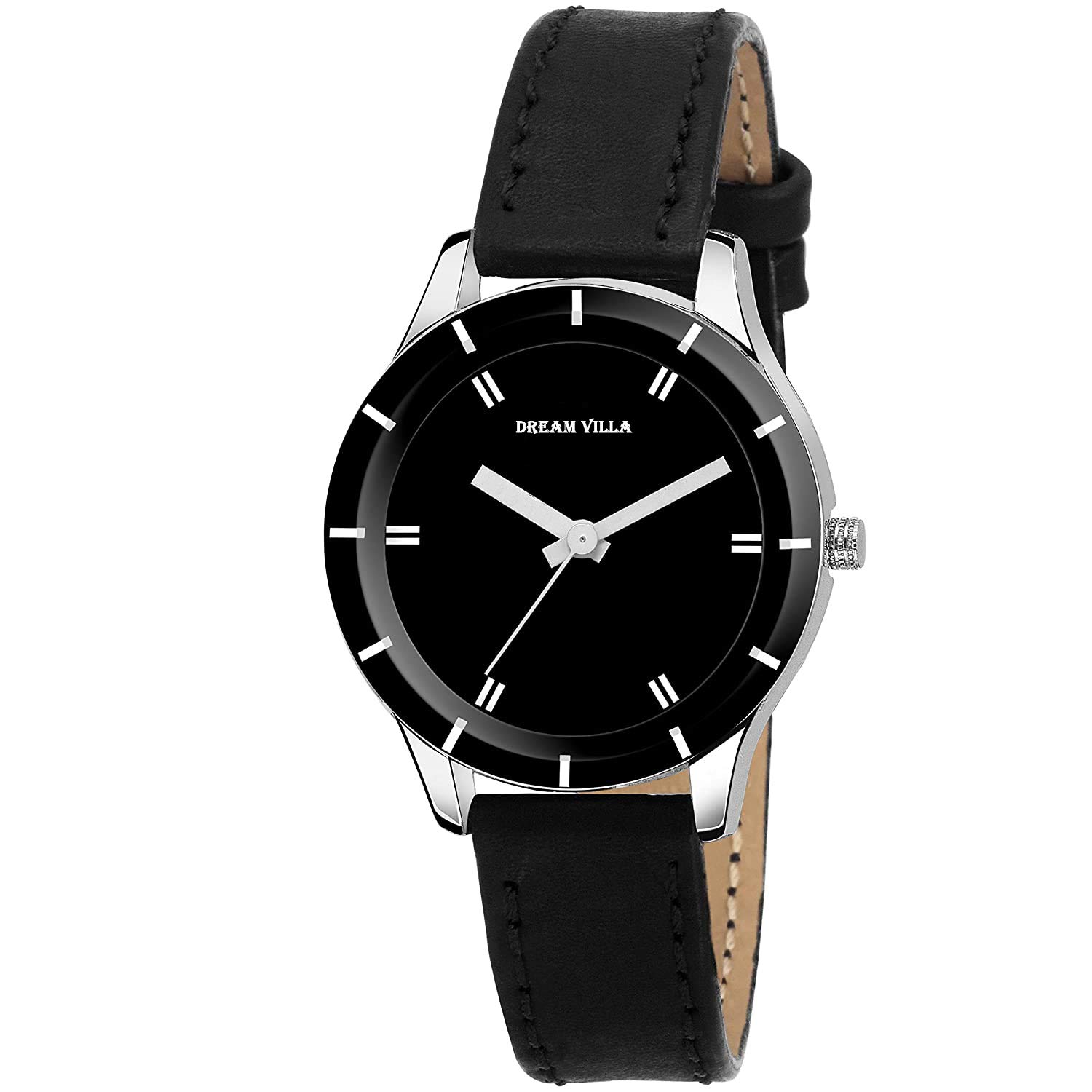 DREAM VILLA Analog Black Lathers Strap Wrist Watch for Girls Women Watch (B08BS3G79T) Amazon Price History, Amazon Price Tracker