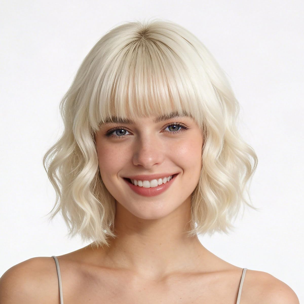 PARXITN Bob Perücke mit Pony Blond Perücke 28cm Synthetikhaa
