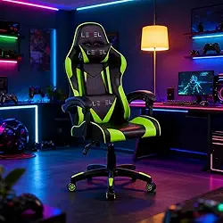 Cadeira Gamer Level LV-C01DN Reclinável Até 100kg, Ergonômica, Ajuste de Altura, Apoios Lombar e Cervical, Conforto para Longas Sessões (PRETO E VERDE)