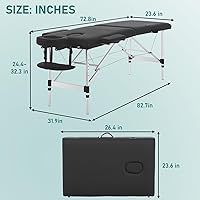 Vista 7 de PayLessHere Aluminium Massage Bed Portable Massage Table 24 inch Wide Lash Bed 2 Folding Height Adjustable Spa Table with Non-Woven Bag for Spa Negro