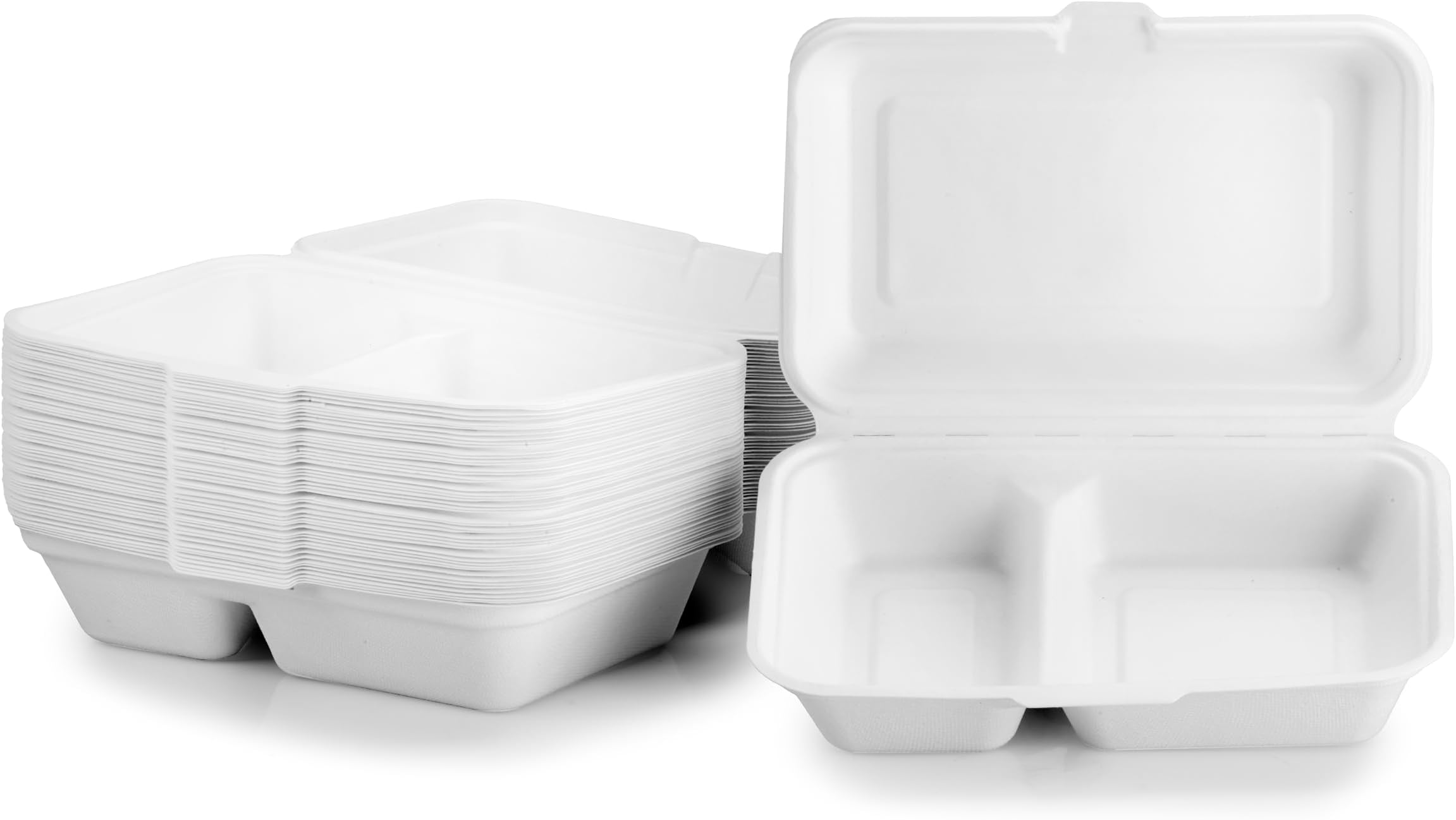 Signature Packaging - Takeaway Containers with Lids - Clamshell Takeaway Boxes Disposable Food Containers - 50 Pack - 2 Compartments