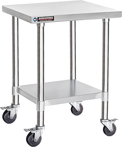 Miniatura 45 de DuraSteel 24x12 Pequeña Mesa de Acero Inoxidable - NSF Metal Angosta Comercial para Preparación de Alimentos, Mesa de Trabajo Lateral con Estante