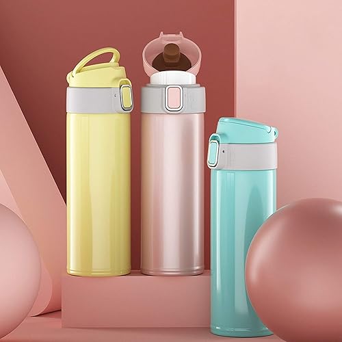 Miniatura 3 de Botella de agua aislada de acero inoxidable de 16 onzas con tapa rebotante, botellas de agua de viaje, botellas aisladas para deportes y exteriores,