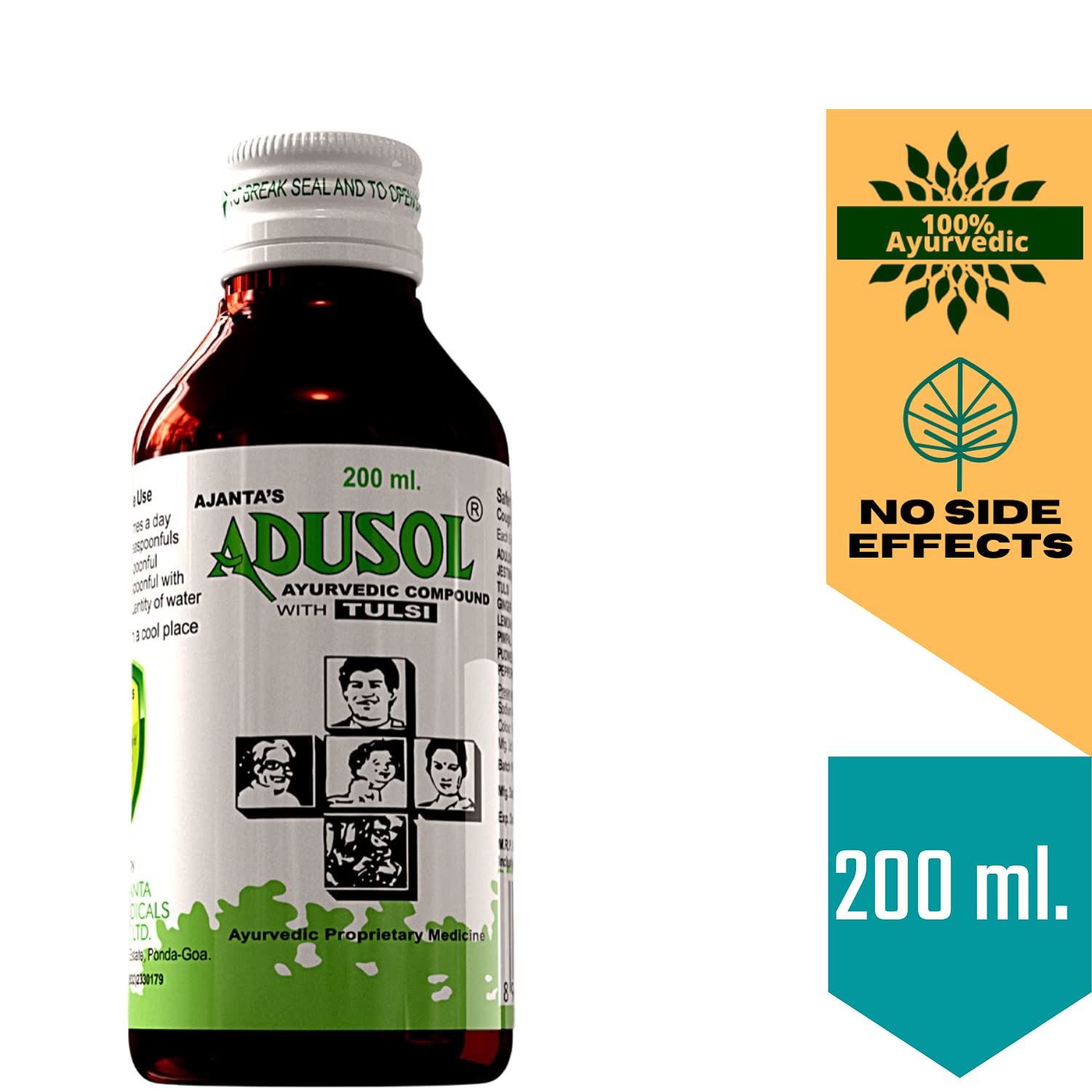 AJANTA'S ADUSOL Ayurvedic Tulsi Cough Syrup Prevent from Cold Wet Dry