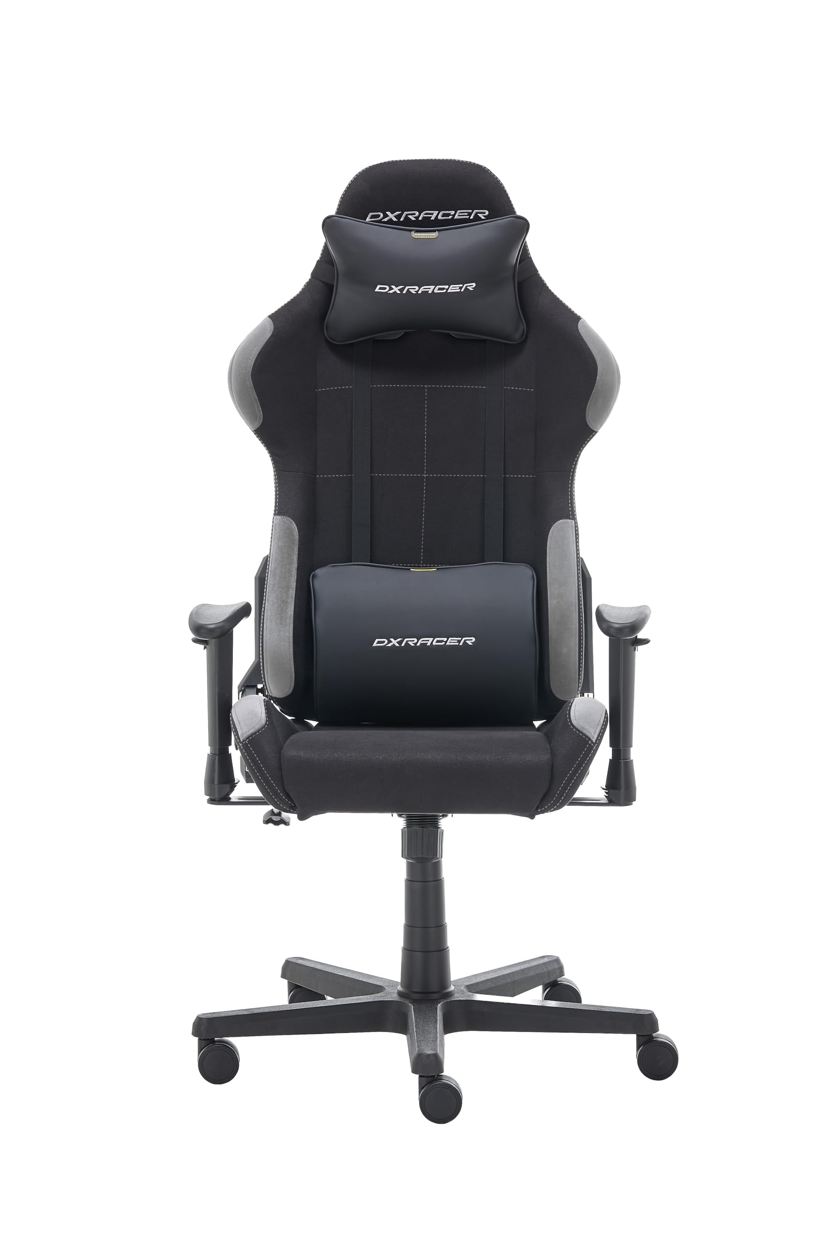 DX Racer 5 - Silla de Escritorio/Oficina/Gaming, con Ruedas, Altura Ajustable, Tapizada, Reposabrazos, Madera, Negro/Gris, 74 x 52 x 123-132 cm