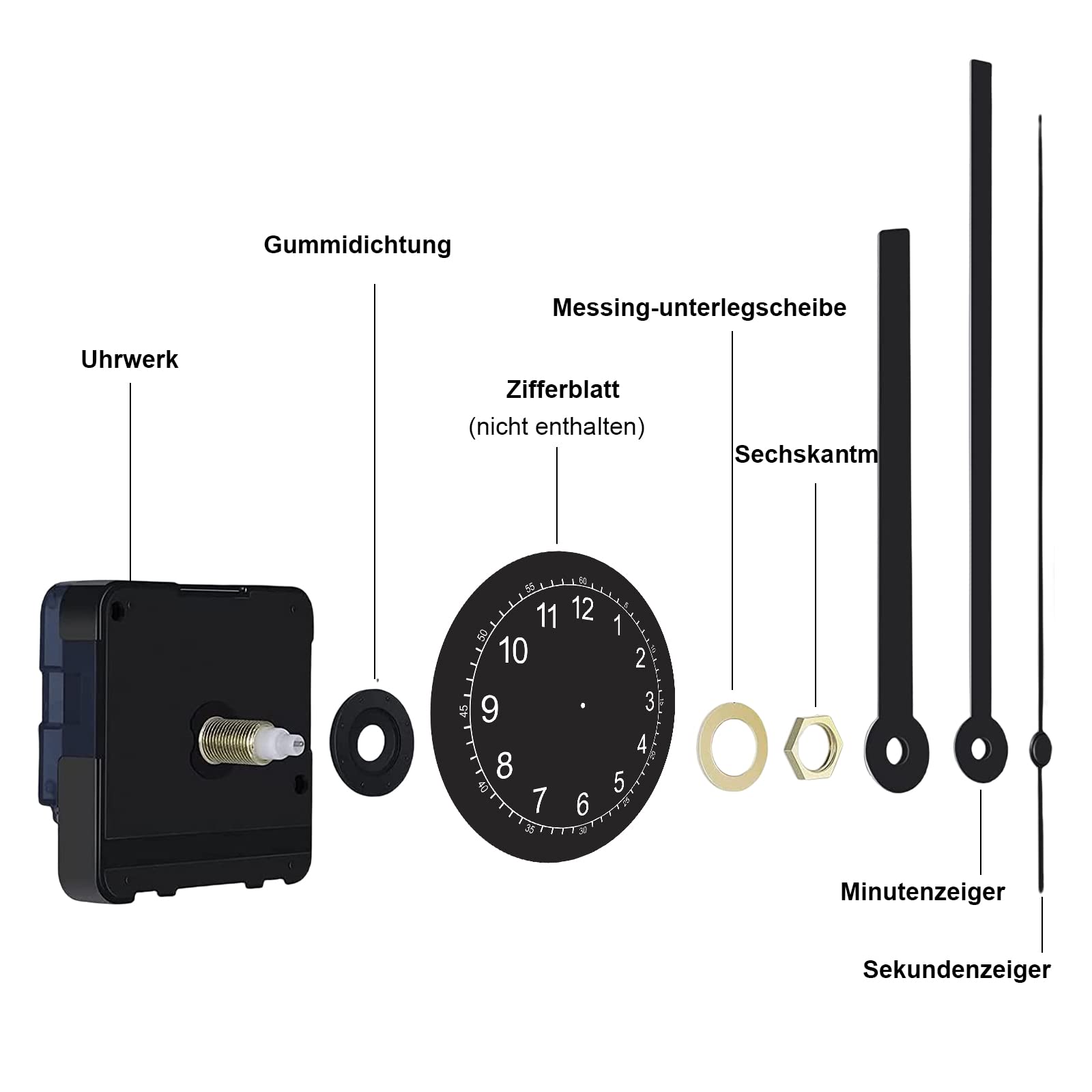 Kit Movimento Orologio Al Quarzo 24 Ore Con Lancette In Metallo - Ricambio Per Orologi Da Parete Fai Da Te In Legno E Artigianali