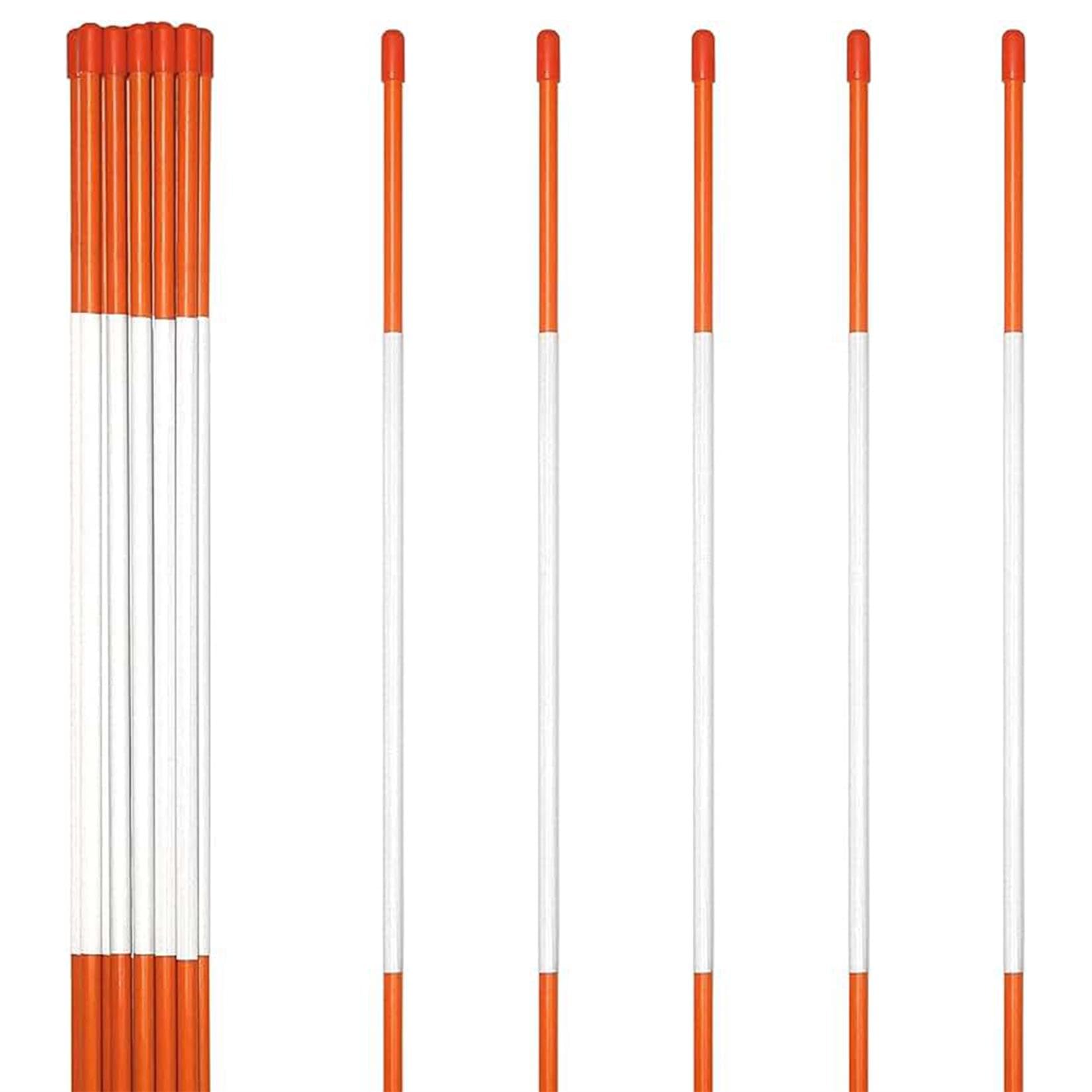 SOHNVWTGD 100PCS 72 Driveway Markers, 6FT Snow Stakes, 5/16 Inch Diameter Plow Stakes, Orange Reflective, Fiberglass Material, Easy Visibility at Night