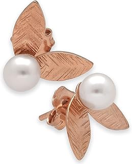 Rose gold sterling silver dainty studs, stud earrings gift, leaf earrings, minimalist earring studs, pearl studs, pearl earrings, hypoallergenic earrings, silver earrings mothers day gift mom