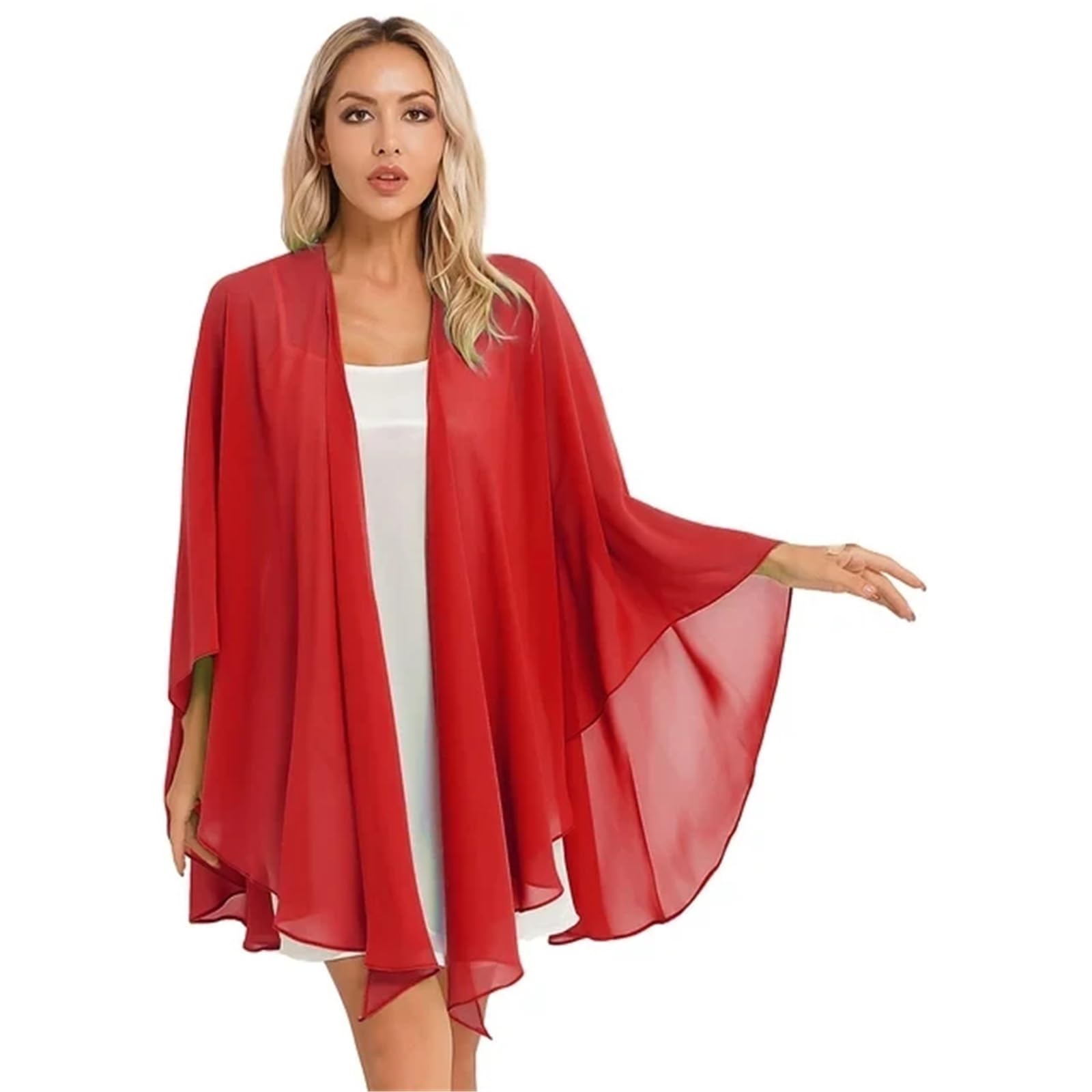 HEUchuan Wedding Dress Shawl Chiffon Women Lightweight Capes Wedding Bridal Wraps(Red)