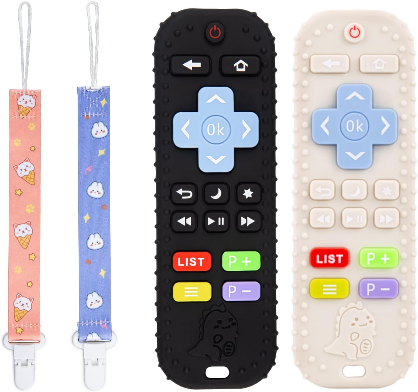 2 Pack Silicone Baby Teething Toys, Remote Control Shape Teething Toys for Babies 6-12 Months, BPA Free Baby Teethers Relief Soothe Toys, Baby Chewing Toys for Toddlers - Black & Gray