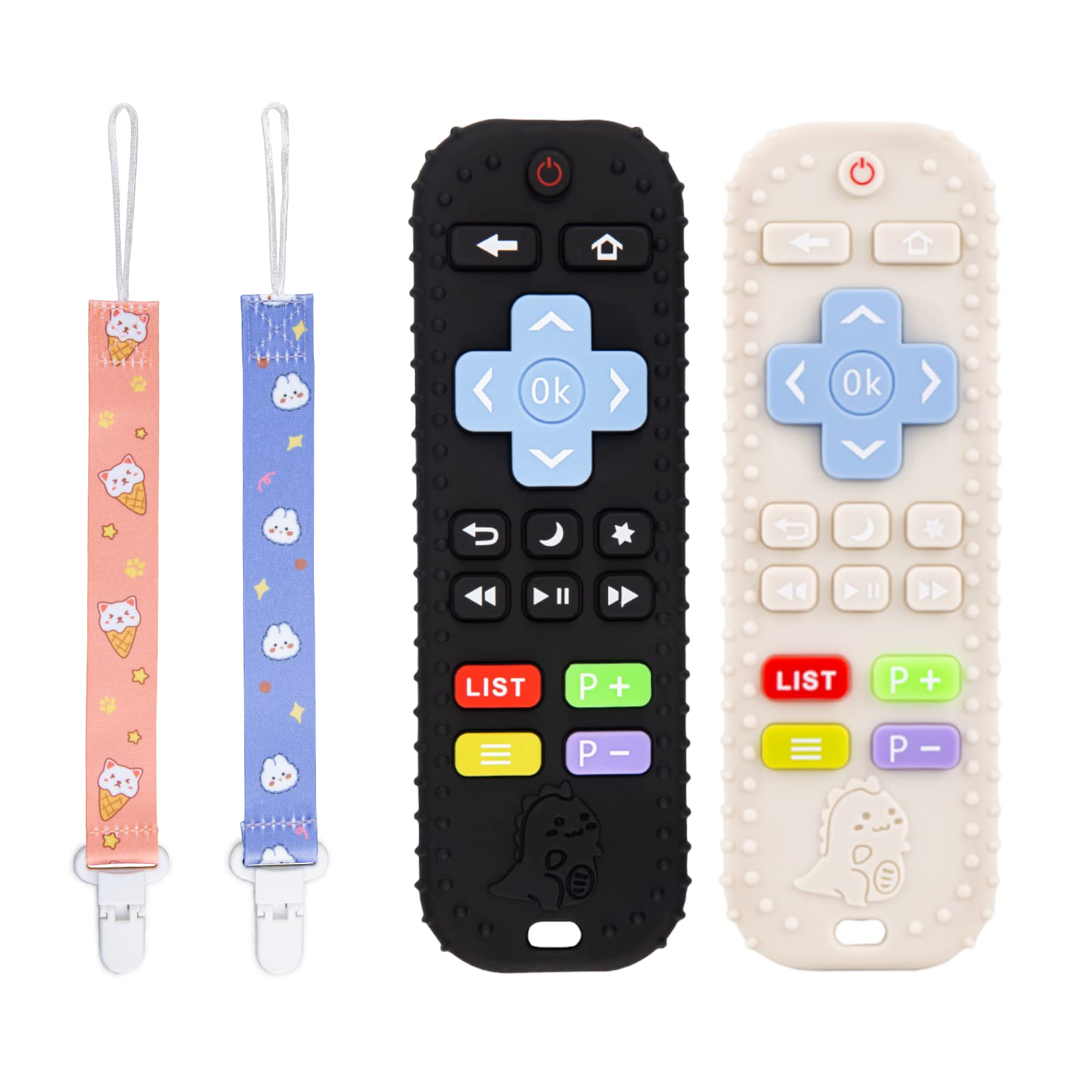 2 Pack Silicone Baby Teething Toys, Remote Control Shape Teething Toys for Babies 6-12 Months, BPA Free Baby Teethers Relief Soothe Toys, Baby Chewing Toys for Toddlers - Black & Gray