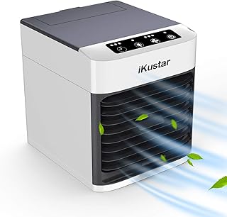 iKustar Przenośny klimatyzator – mały wewnętrzny wentylator parowy i nawilżacz powietrza – mini stojąca jednostka AC z 7 kolorowymi diodami LED, przycisk dotykowy i 3 poziomy prędkości, do domu, biura