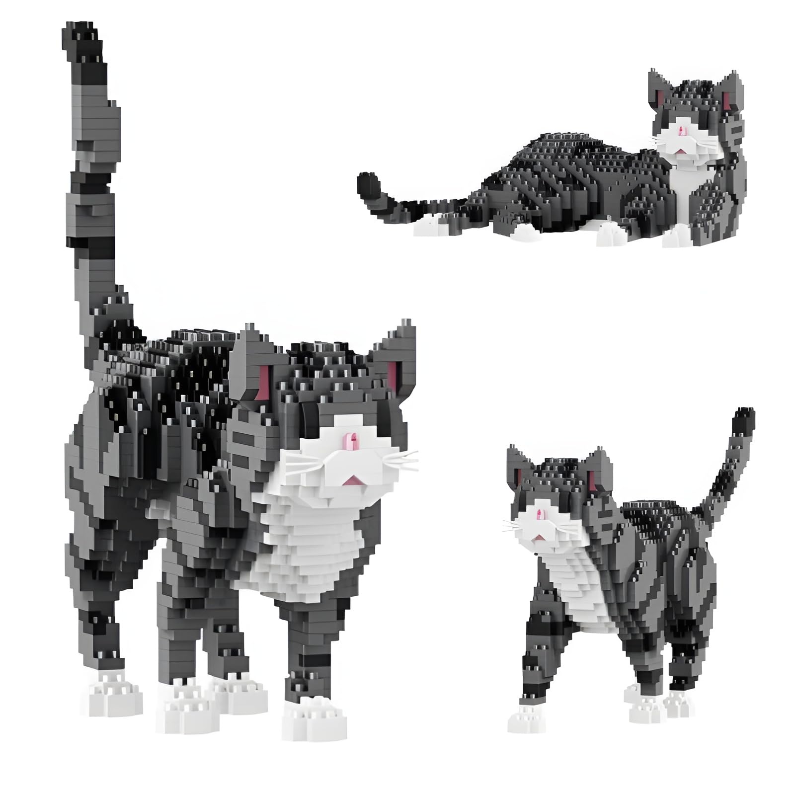 3 In 1 Tabby Cat Building Set for Adults, 1054 Pieces Cat Mini Micro Building Blocks, Animal Figure Model Toy, Cute Desk Decor, Birthday Gift for Teenagers