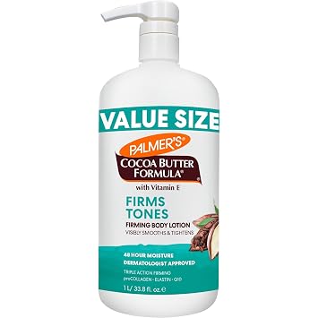 Palmers Cocoa Butter Formula, Firming Body Lotion 33.8 fl oz, Skin Toning & Tightening Moisturizer with Collagen, Elastin, Q10 & Vitamin E, 48-Hour Moisture, Vegan Friendly, Dermatologist Approved
