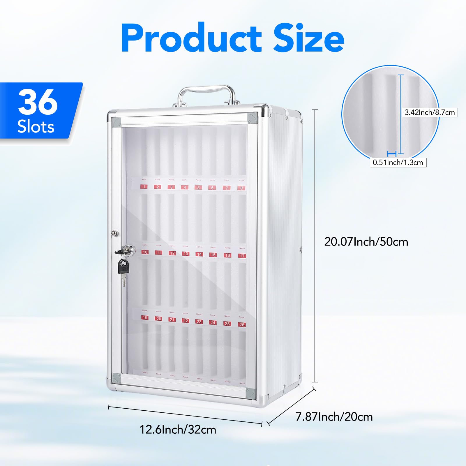 Garvee Handy-Aufbewahrungsschrank 36 Handys, Handy Safe mit Schloss, Wandmontage & Tragbarer Handy-Organizer, Aluminiumlegierung, Silber