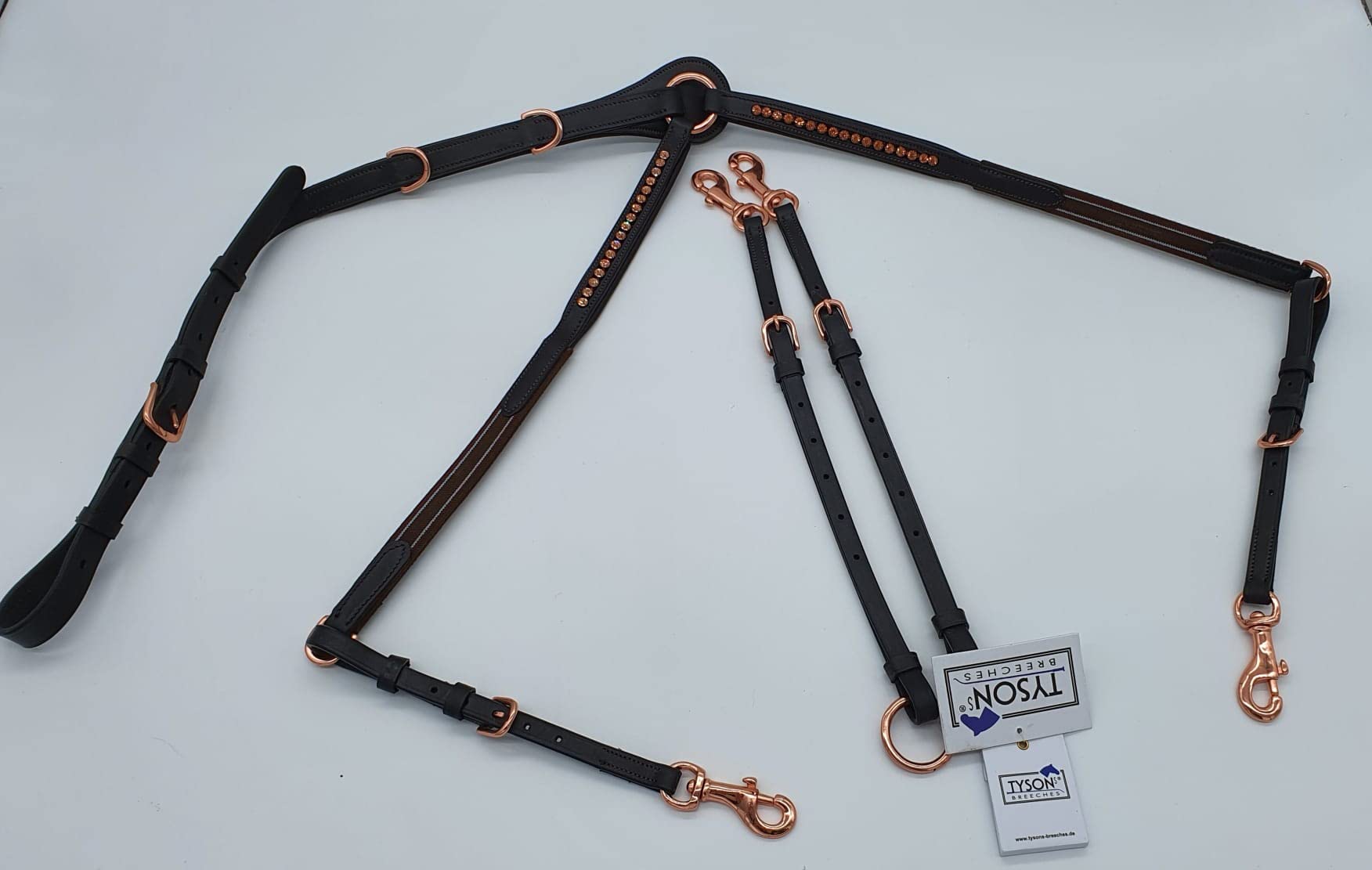 Vorderzeug Deister Braun Roségold Rosa Dunkelbraun Leder weich Strass Glitzer Hilfszügel Tysons (Vollblut)