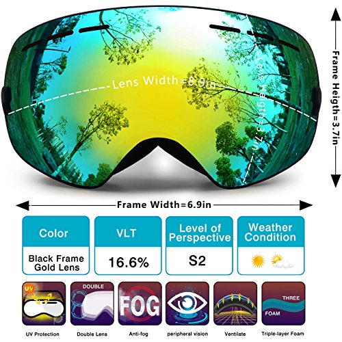 HONGDAK Ski Goggles, Snowboard Goggles UV Protection, Snow Goggles Helmet Compatible for Men Women Boys Girls Kids, Anti - Thumbnail 6