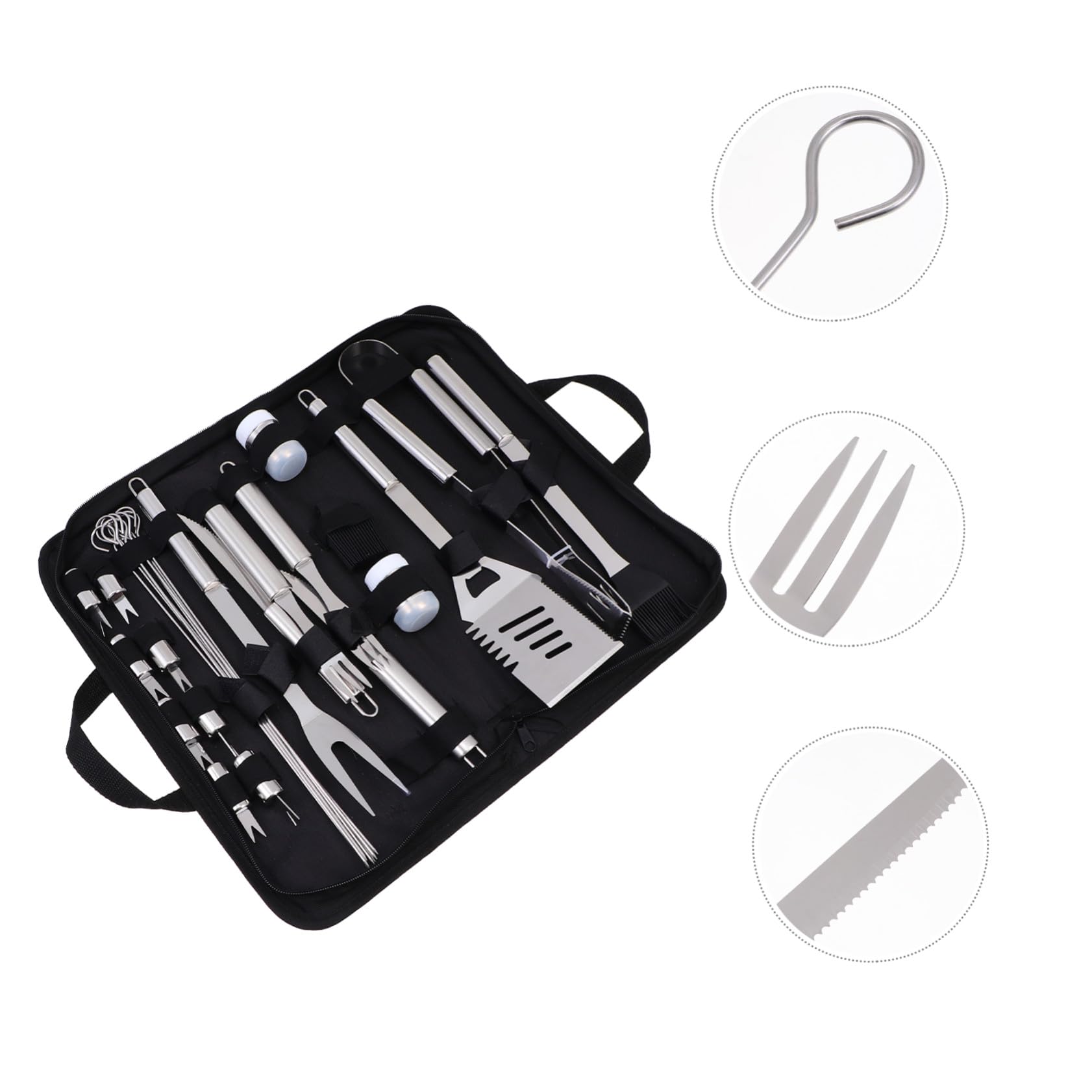 Utensili Barbecue in Metallo Inossidabile con Borsa in Oxford Scuro Kit Accessori Pratici per Grigliate all'Esterno per Escursionismo e Feste