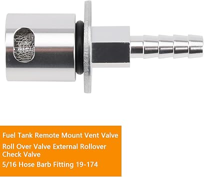 MAD HORNETS 19-174 Fuel Tank Vent Remote Mount Roll Over Valve External Rollover Check Valve Vent 5/16'' Hose Barb Fitting
