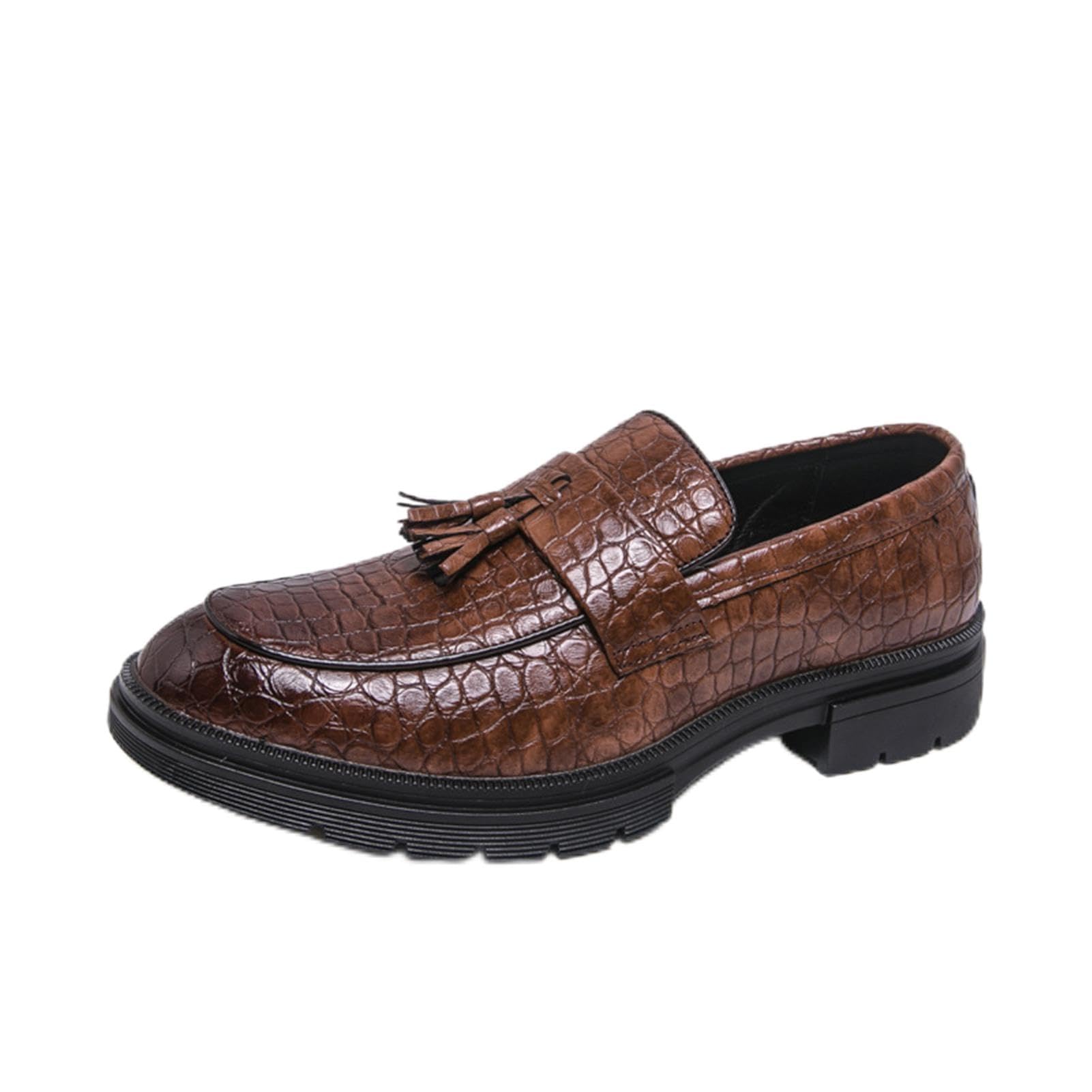 Mocasines Hombre Estampado Cocodrilo con Borlas Zapatos Casuales de Cuero Elegantes Antideslizantes para Oficina Negocios Diario