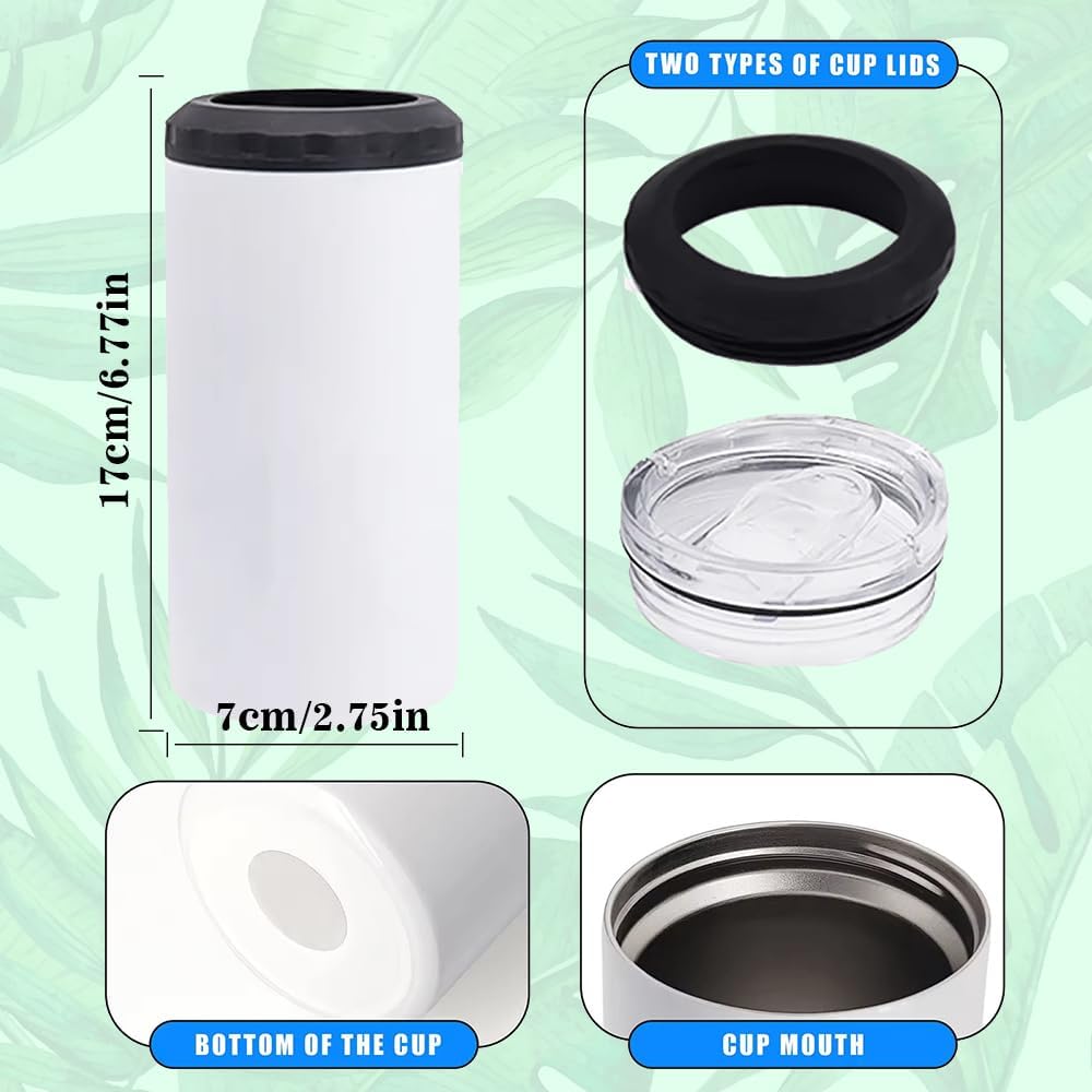 16 oz 1pack 4-in-1 Can Cooler Slim Sublimation Tumbler blank, Double Stainless Steel Vacuum Insulated for Hot and Cold Beverages, Standard Can, Beer Bottle and Insulated Mugs - Image 9