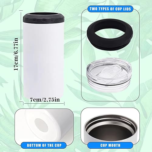 Miniatura 2 de Paquete de 25 vasos de sublimación 4 en 1 de 16 onzas con 2 tapas y pajitas, acero inoxidable de doble pared para soporte de latas aislado, funciona