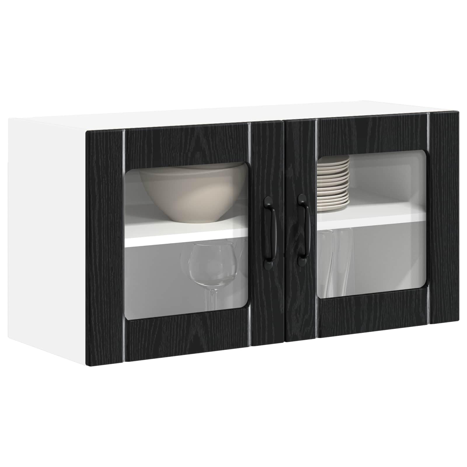 vidaXL Wall Glass Cabinet LUCCA Black Oak 80 x 31 x 40 cm, Modern Kitchen Solutions, Rectangular Wooden Panel, Durable Dishwasher Cover, Appliance Concealer, Space Saver Design — image 1