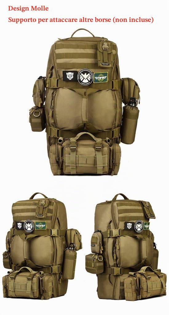 YuHan Zaino militare, tattico, da 60 l di capacità, ideale per escursioni, con sistema Molle