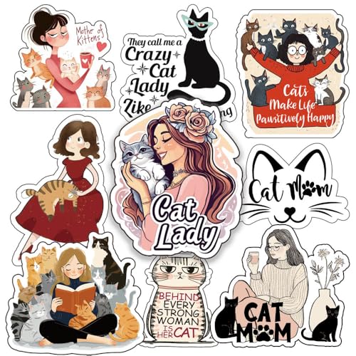 1step2dream 50 adesivi con gatto e mamma per ragazze, design carino e divertente per laptop, bagagli, bomboniere, adesivi estetici in vinile impermeabile, decorazione per libri per bambini e donne