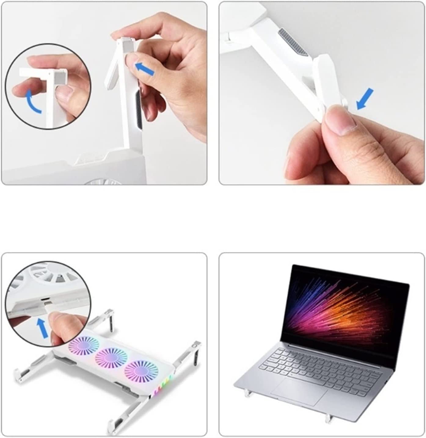 Base Refrigeradora Portatil Escritorio Almohadilla De Enfriamiento para Computadora, 3 Ventiladores, Luz LED RGB, Portátil, Plegable, Soporte para para Estable Ergonómico(White)