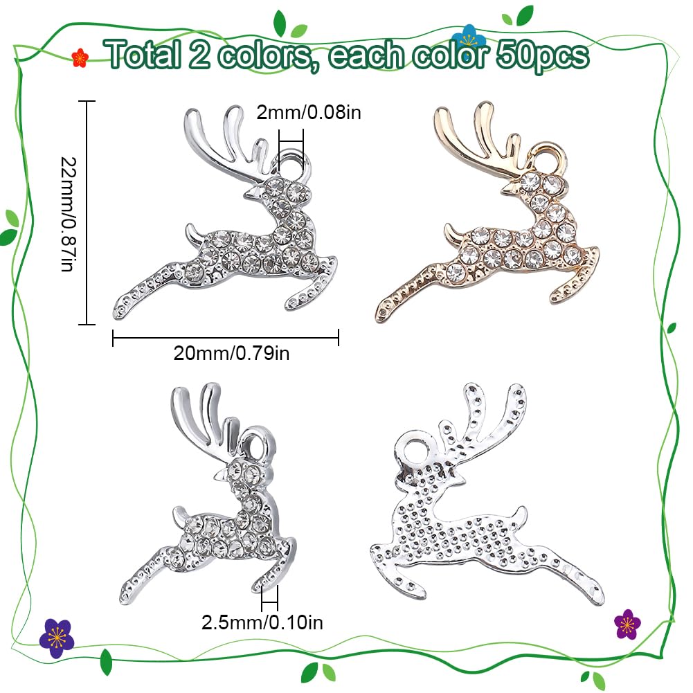 SUNNYCLUE 1 Box 32Pcs Christmas Charms Reindeer Charms Micro Pave Cubic Zirconia Rhinestone Deer Golden Silver Forest Animal Winter for jewellery Making DIY Necklace Craft Supplies - Image 2