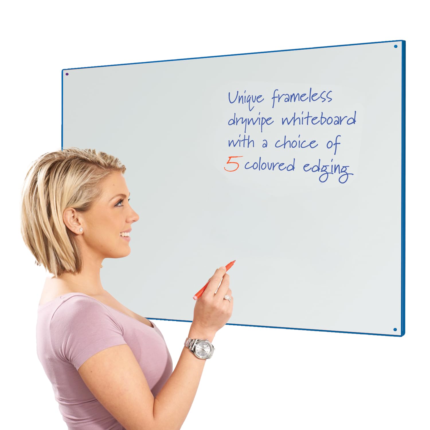 Frameless Dry-Wipe White Board, 900 x 600 mm, Double-Sided Surface, Feint Grid on Reverse, Blue Contour Coloured Edge - Ideal for, School, Office, Message — image 1