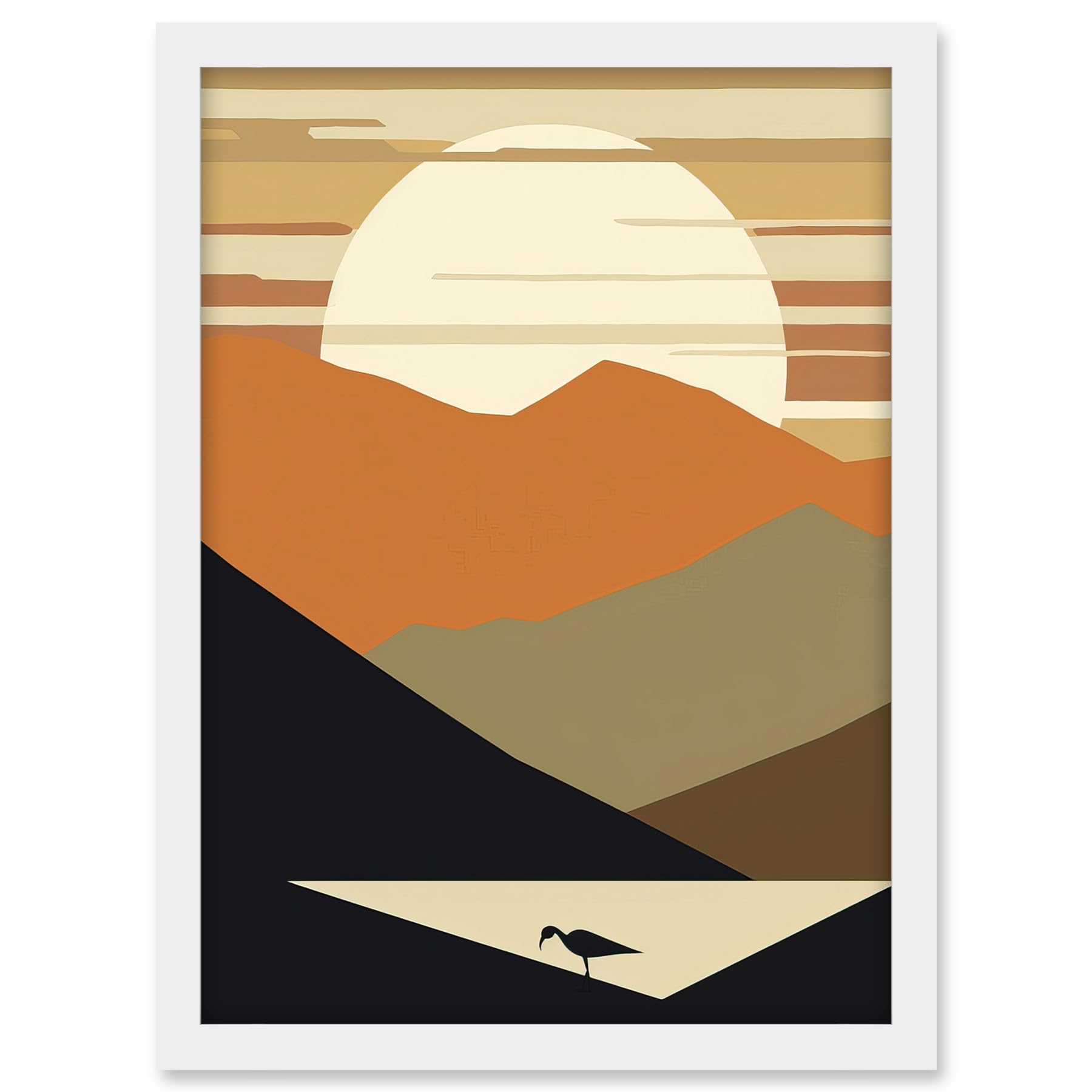 Artery8 Lakeside Mountain Sunset Boho Minimalism Landscape Artwork Framed A3 Wall Art Print
