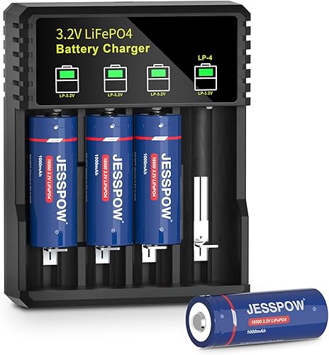 18500 baterías solares recargables de 3.2 V con cargador LiFePO4 de litio 3.2 voltios 1000 mAh batería para luces al aire libre, linterna, jardín,