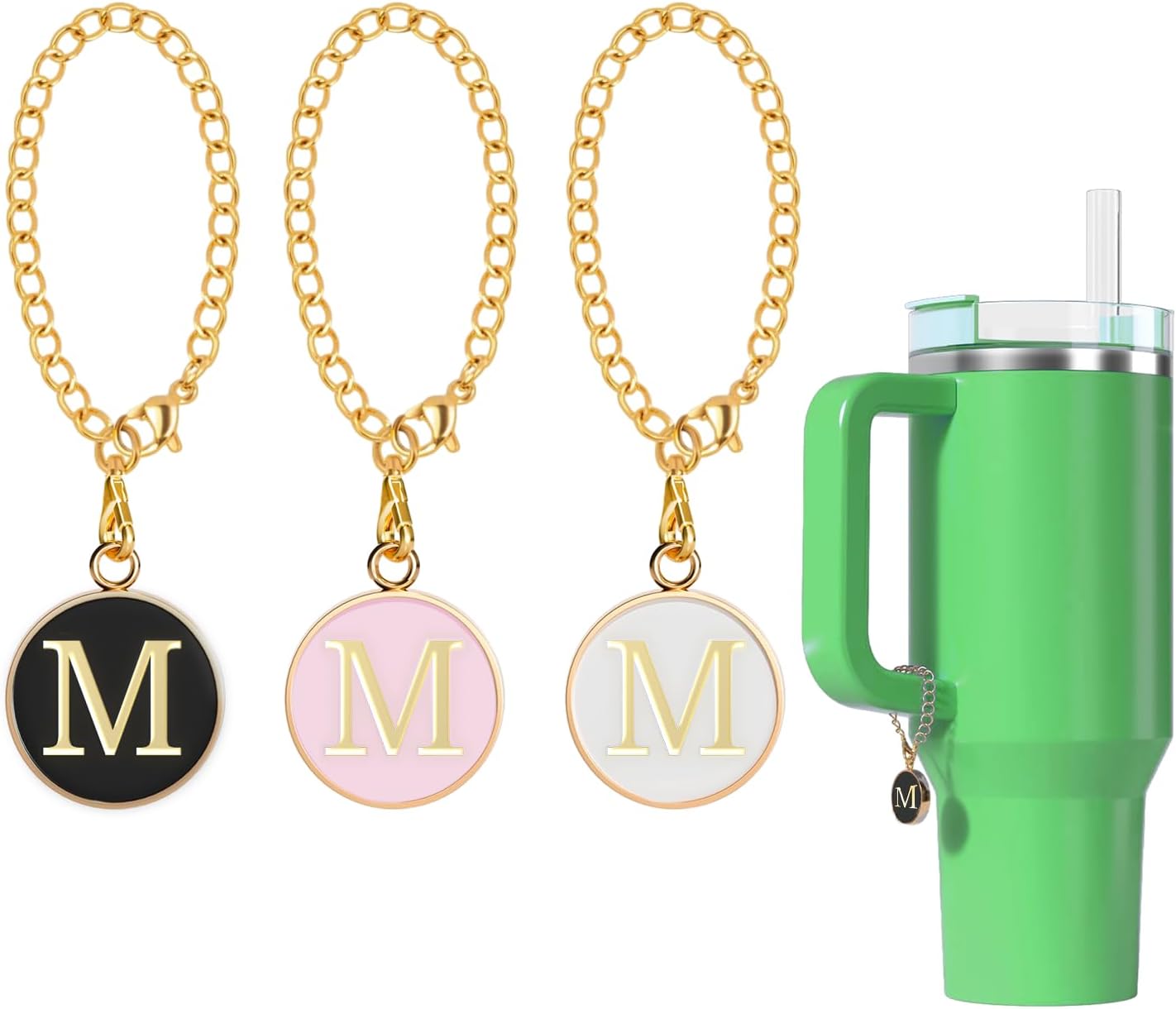 ThomJeleyLetter Charm for Stanley Cup, 3 Pcs Name ID Letter Handle Charm for Stanley Tumbler,Letter Charms Bottle Chain Cup Accessories
