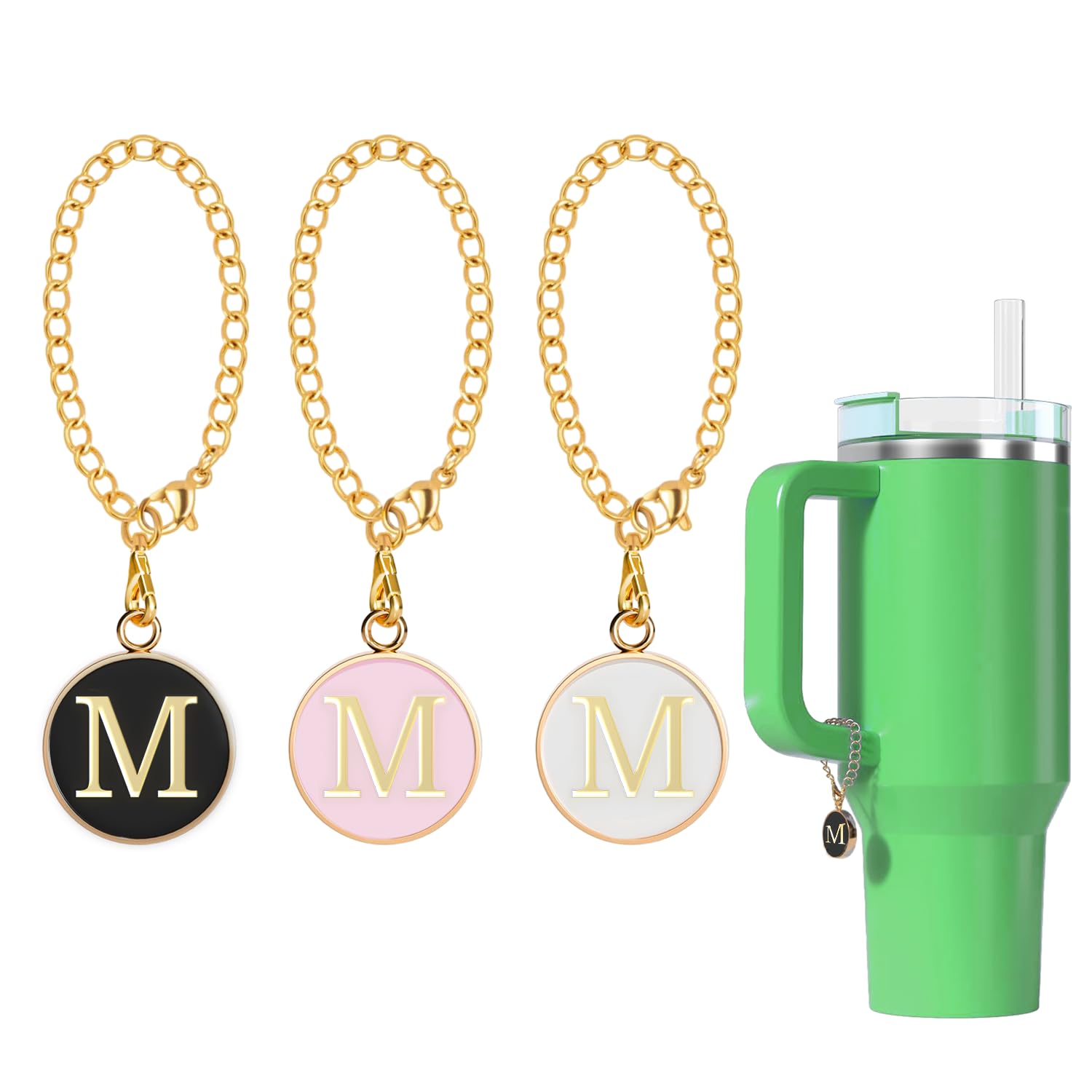 ThomJeleyLetter Charm for Stanley Cup, 3 Pcs Name ID Letter Handle Charm for Stanley Tumbler，Letter Charms Bottle Chain Cup Accessories