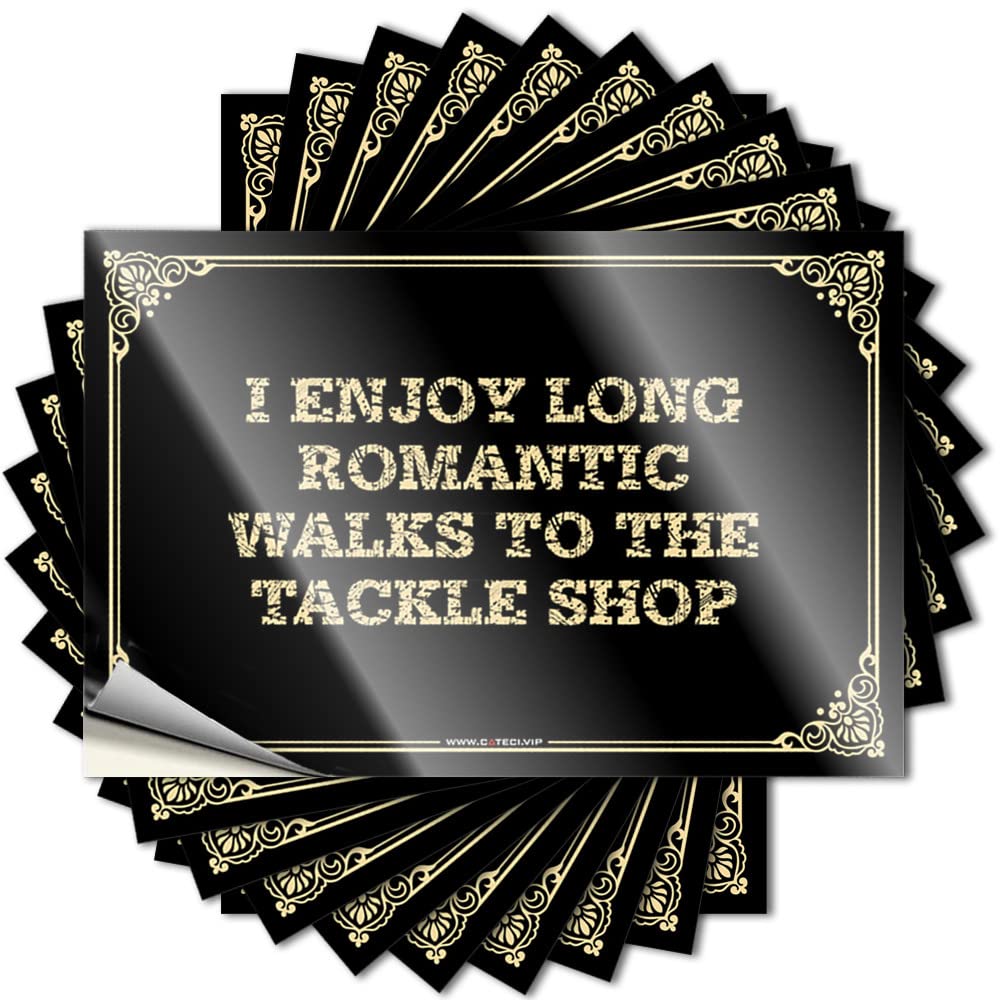 I Enjoy Long Romantic Walks to The Tackle Shop Tattoos Rubber Self Adhesive | Metal Helmet Vinyl Sticker Pack for Tiki(12X18CM)