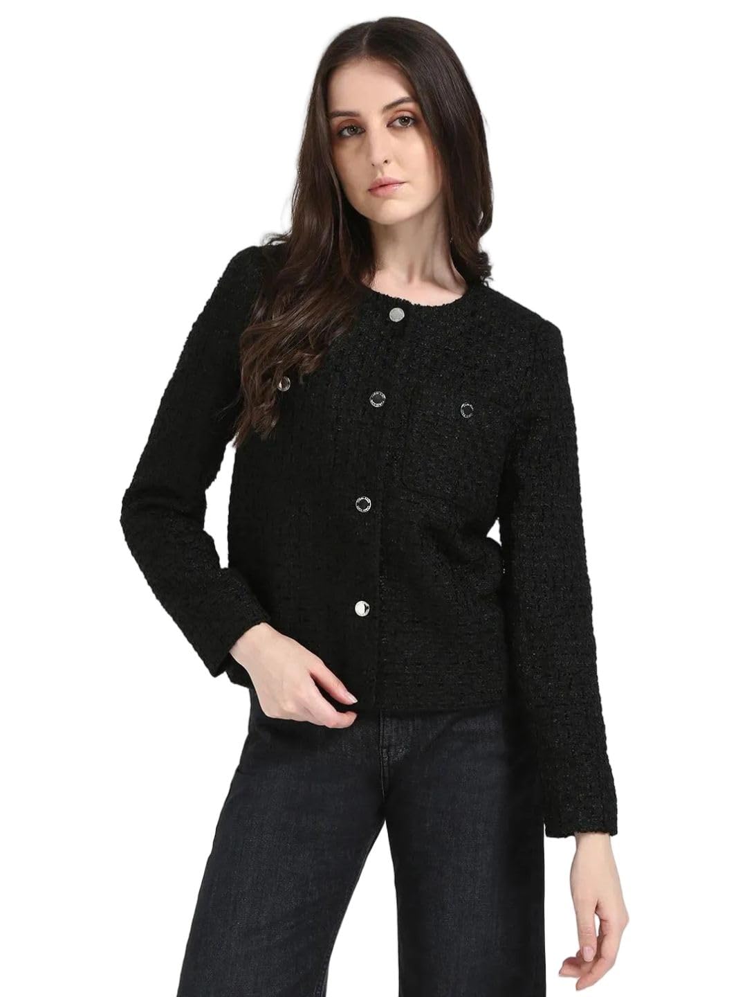 calvin klein jeans Women's A-Line Coat (M4JCE148BLK-10_Black-picture-12