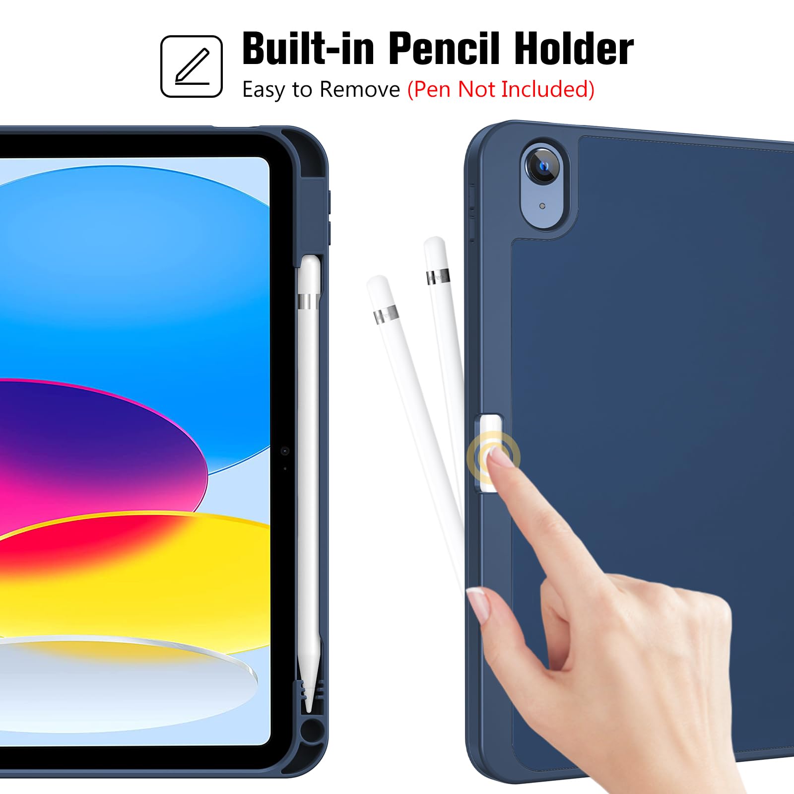 ProCase Cover iPad A16 11 Generazione 11 Pollici 2025 /iPad 10 Generazione 10,9 Pollici 2022 con Portapenna, Custodia iPad (A3354 A3355 A3356 A2696 A2757 A2777) Auto Svegliati/Sonno -Blu Scuro