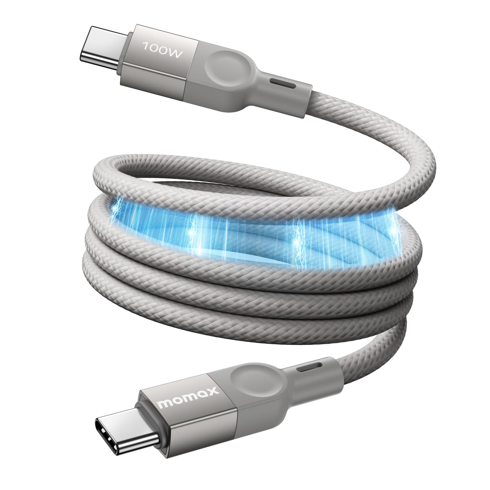 MOMAXMagnetic USB C Charging Cable, 100W USB C Cable Fast Charging, High Speed Go Link USB C Data Cable 480mbps, Nylon Braided USB C to USB C Cable Compatible for MacBook Pro, iPhone 15, Samsung