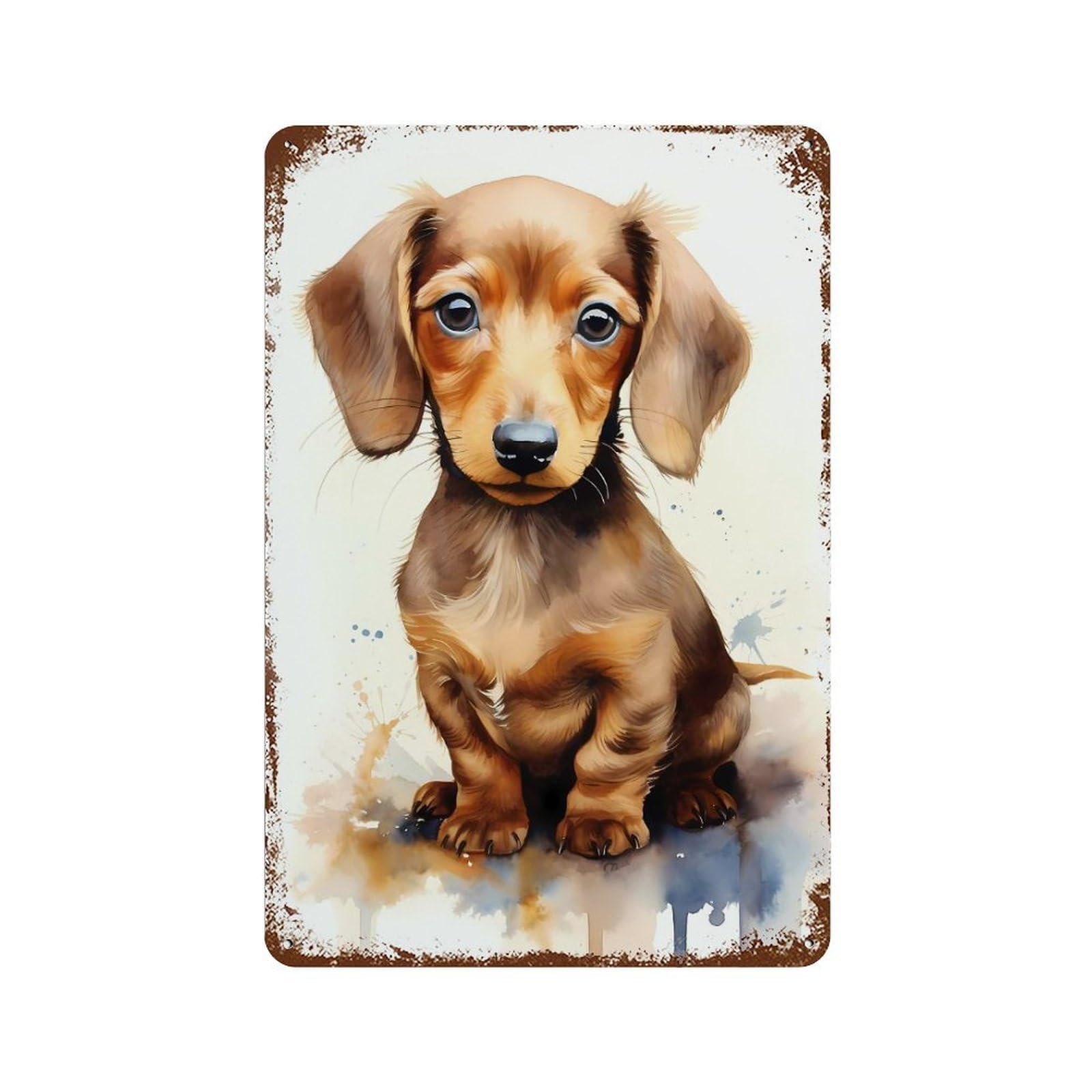 Dachshund in Watercolor 11.8"x7.9" Vintage Rust Metal Sign, Novelty Wall Decor for Living Room, Hallway And Home Decor