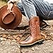 LISHAN Men's Square Toe Western Boots Cowboy Embroidered Flat Mid-calf Boots Pull On Daily Party Shoes Closed Toe Faux Leather PU Flats Brown Size 9.5