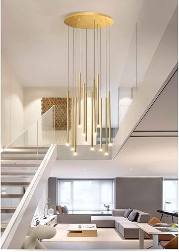 Miniatura 2 de Candelabro de araña, moderno candelabro de entrada de vestíbulo alto, escalera de espiral dúplex, tubo largo, lámpara de iluminación de techo,