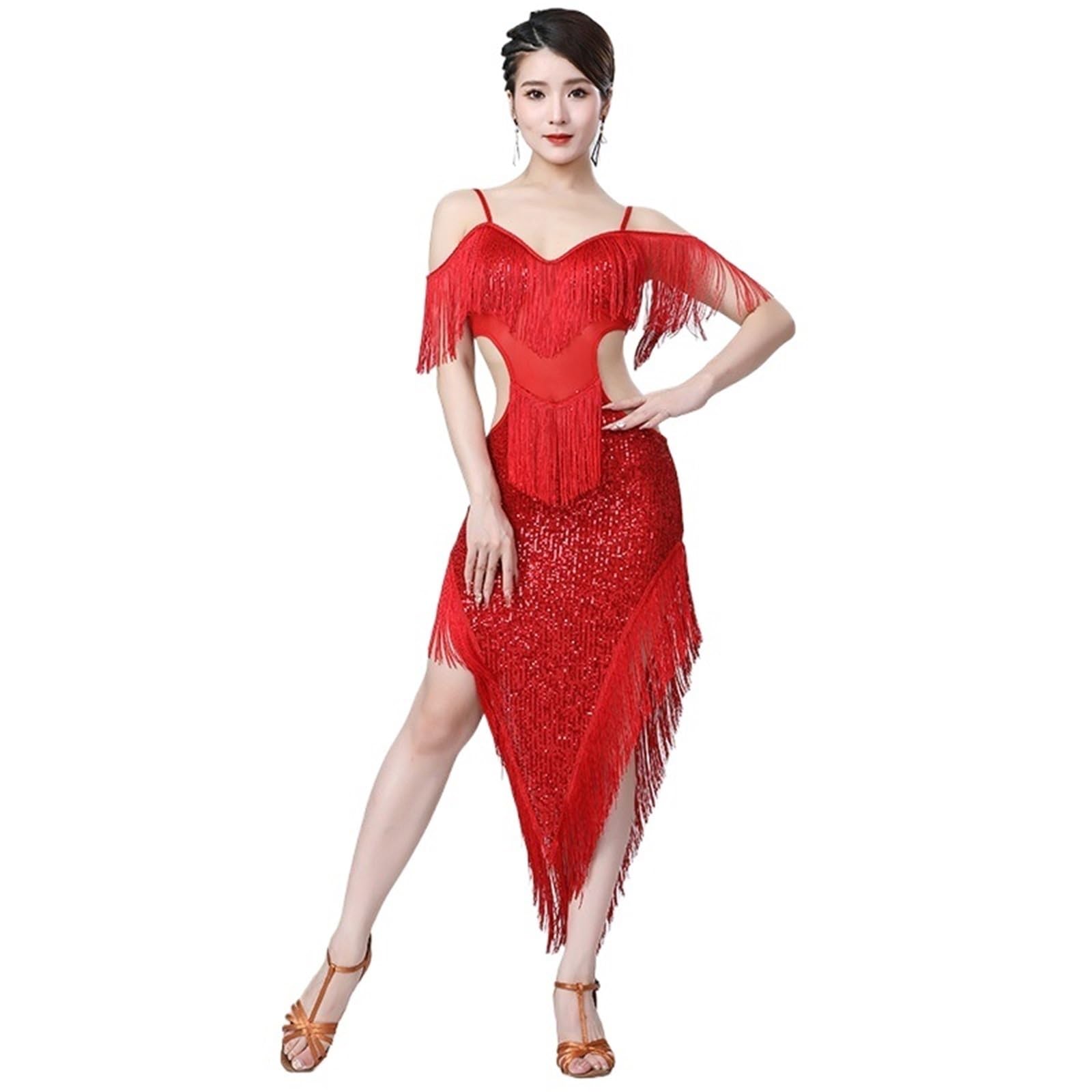 Abito da Ballo Latino Vestito da Ballo Latino Donna, Costume, Abito con Frange per la Danza