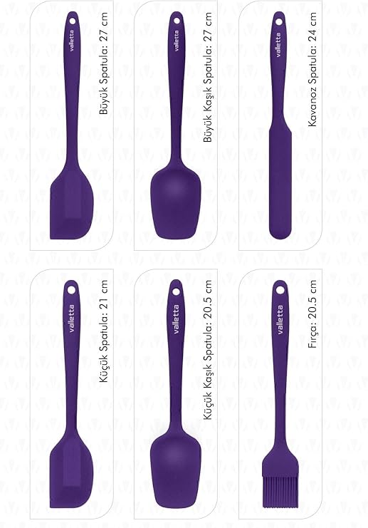 valletta Drongo Heat Resistant Fireproof Nonstick Silicone Spatula Set 6 Pieces Purple