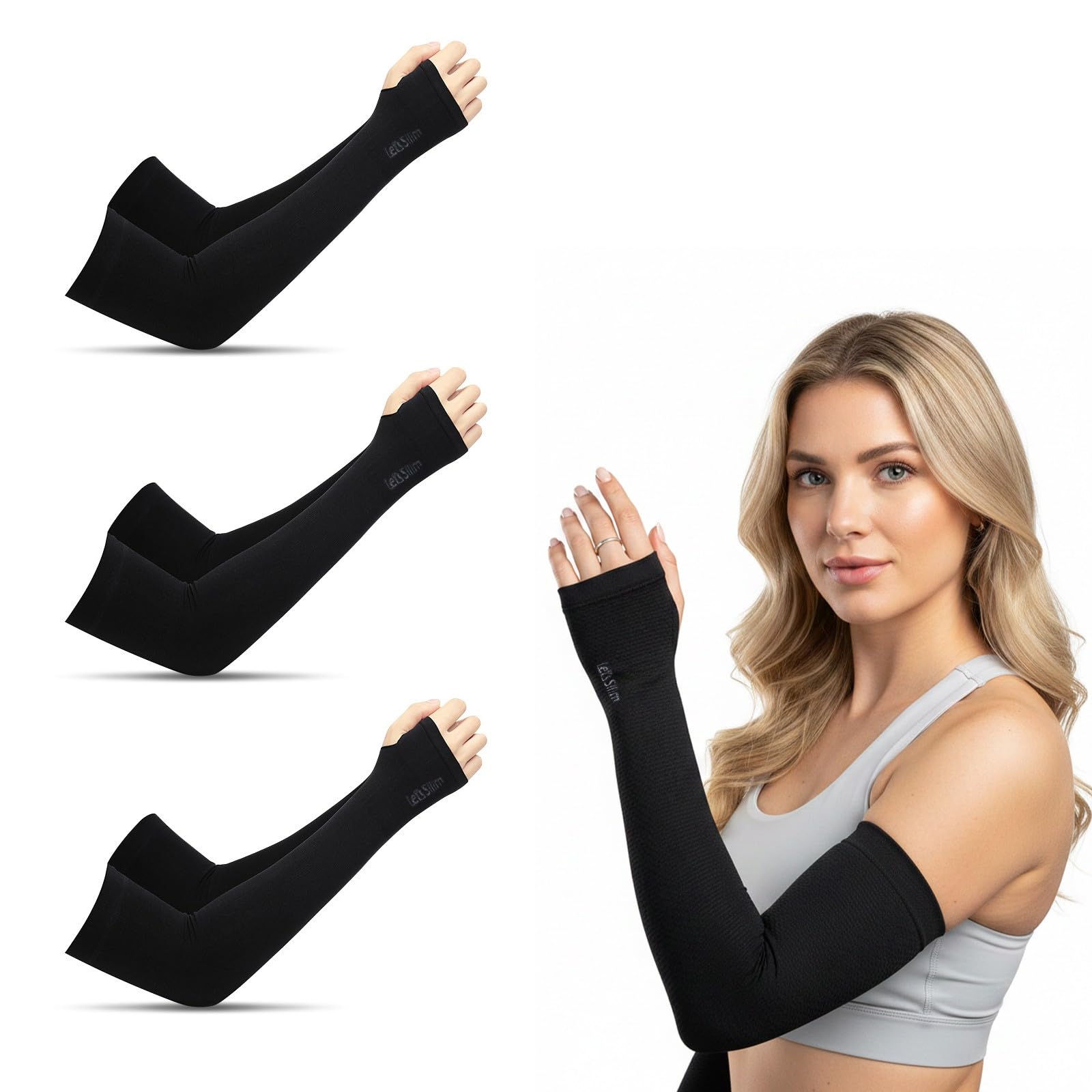 Manguitos Running Unisex Voleibol Mangas Brazos Protección UV Ciclismo Compresión Elástica Transpirable Negro
