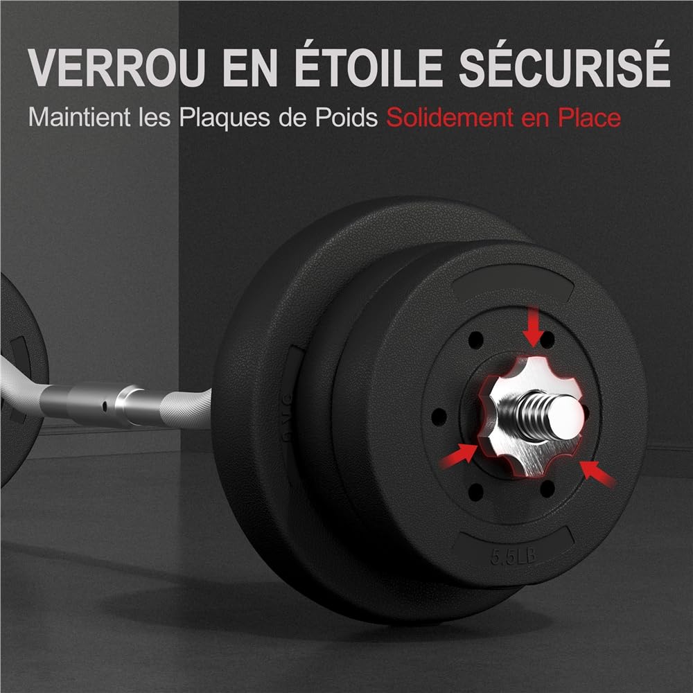 Yaheetech Ensemble d’haltère Kit Barre de Musculation Exercices de Fitness Entraînement à la Maison/Gym